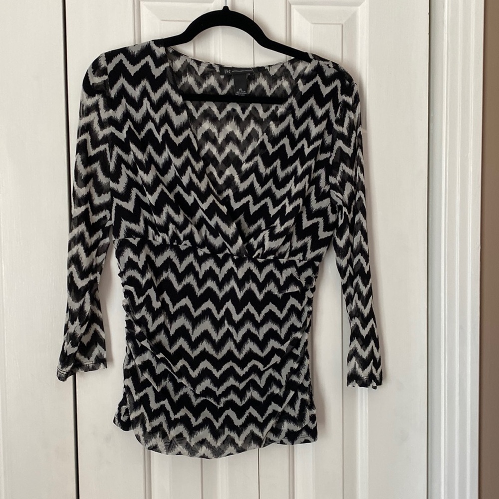INC International Concepts Black and White Chevron Blouse